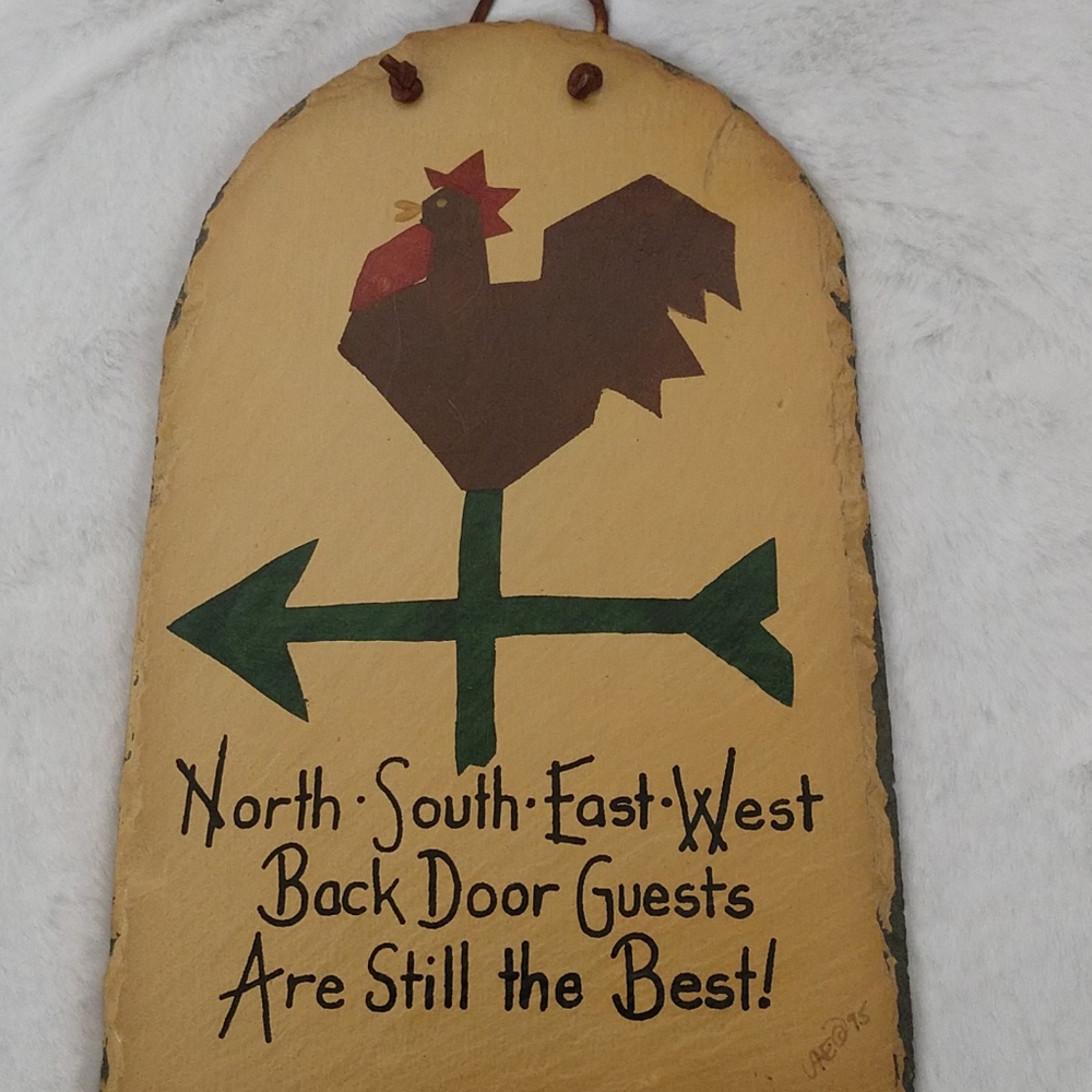 Plain Jane Handcrafted Slate Art Vintage Rooster Weather Vane Image